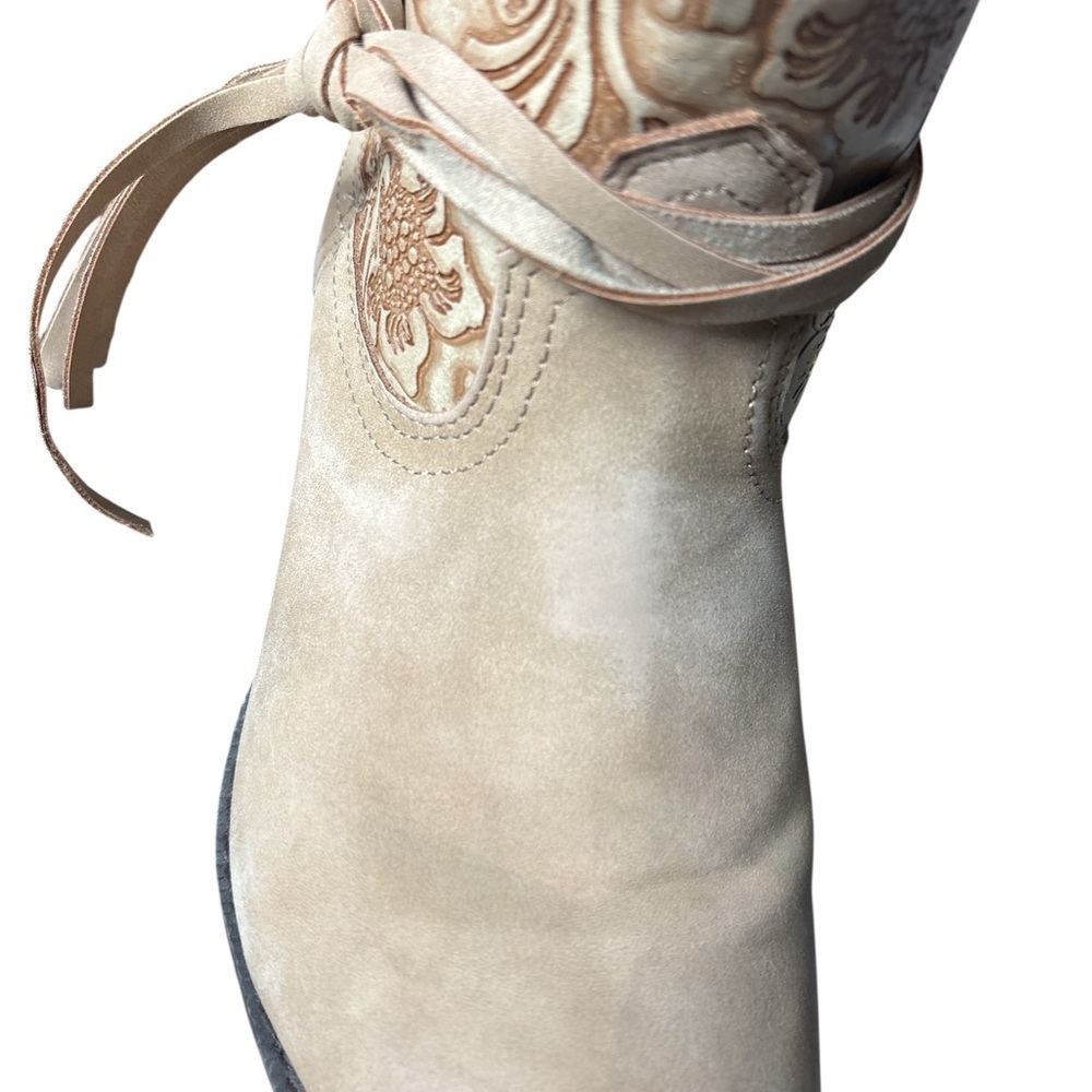 dingo Tan Floral Embossed Western Ankle Booties - Picture 8 of 14